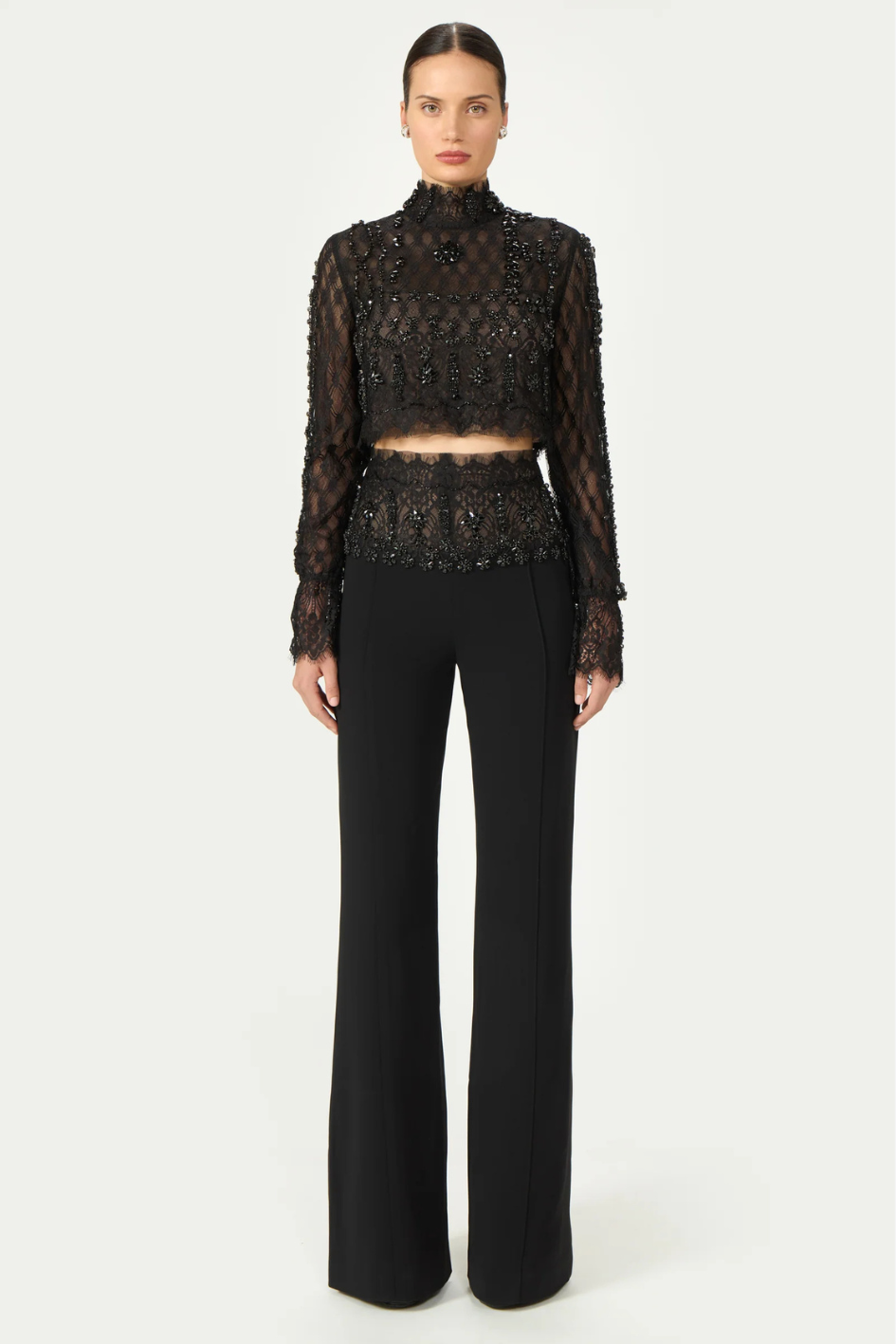 Darie Beaded French Lace Crop Top