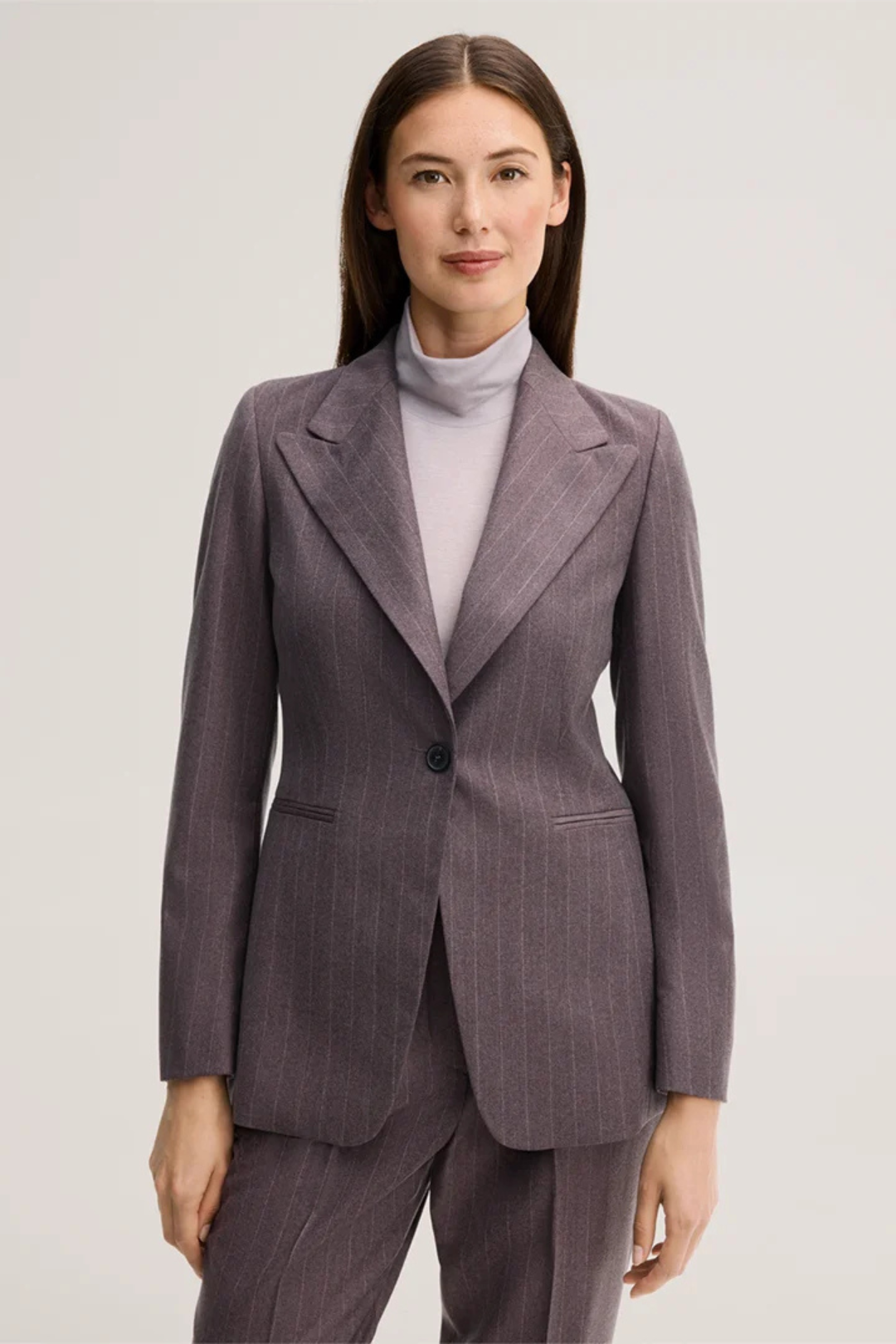 Brown Pinstripe Virgin Wool Flannel Blazer