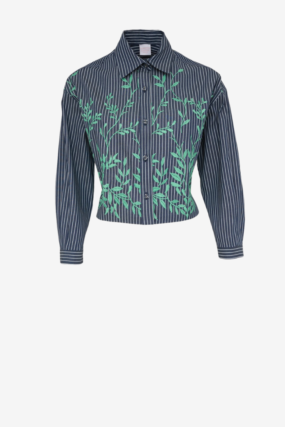 Shirt with Embroidered Details Mint Denim Leaves