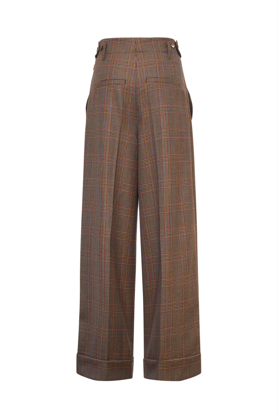 Wide-leg Plaid Pants with Cuffs