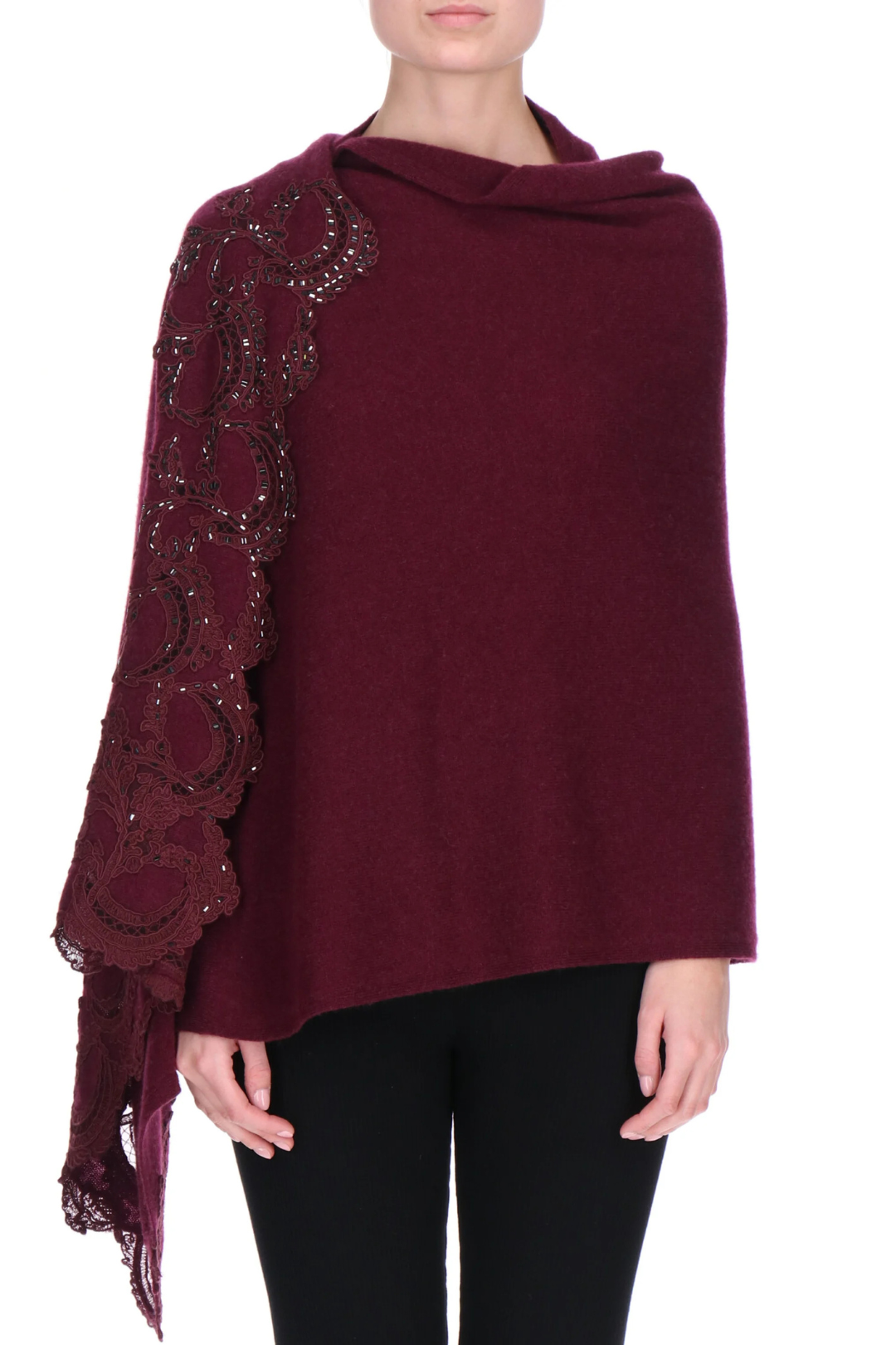 Cashmere Poncho with Lace Detail