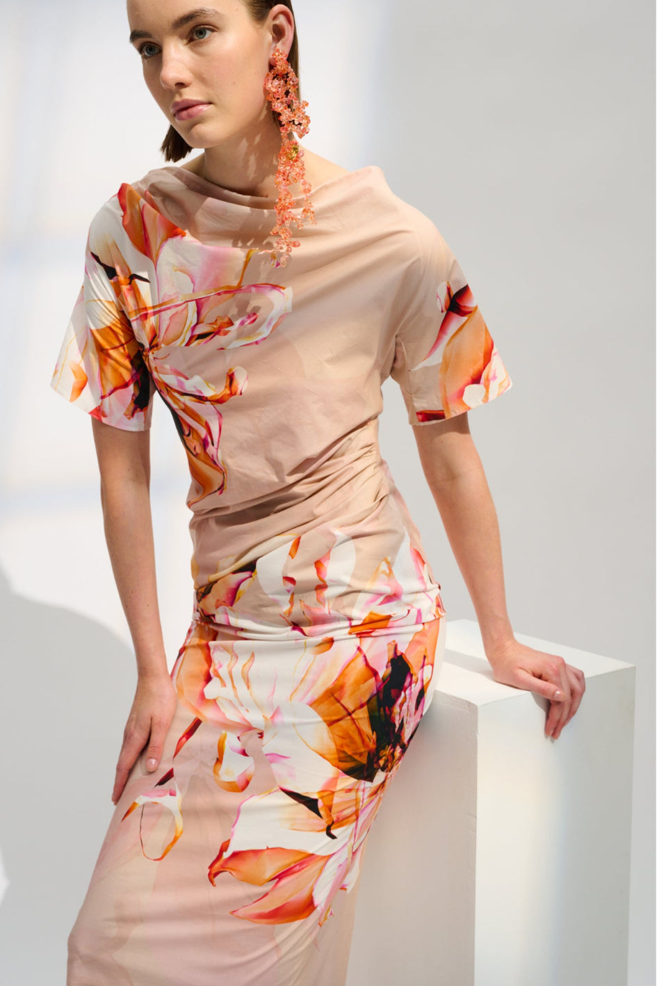 Poplin Dress with Graphical Flowerprint