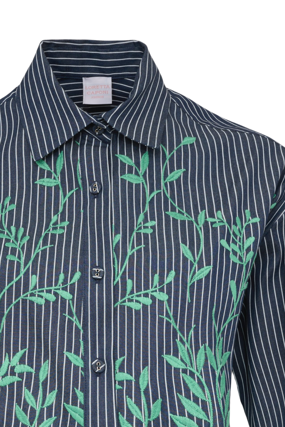Shirt with Embroidered Details Mint Denim Leaves