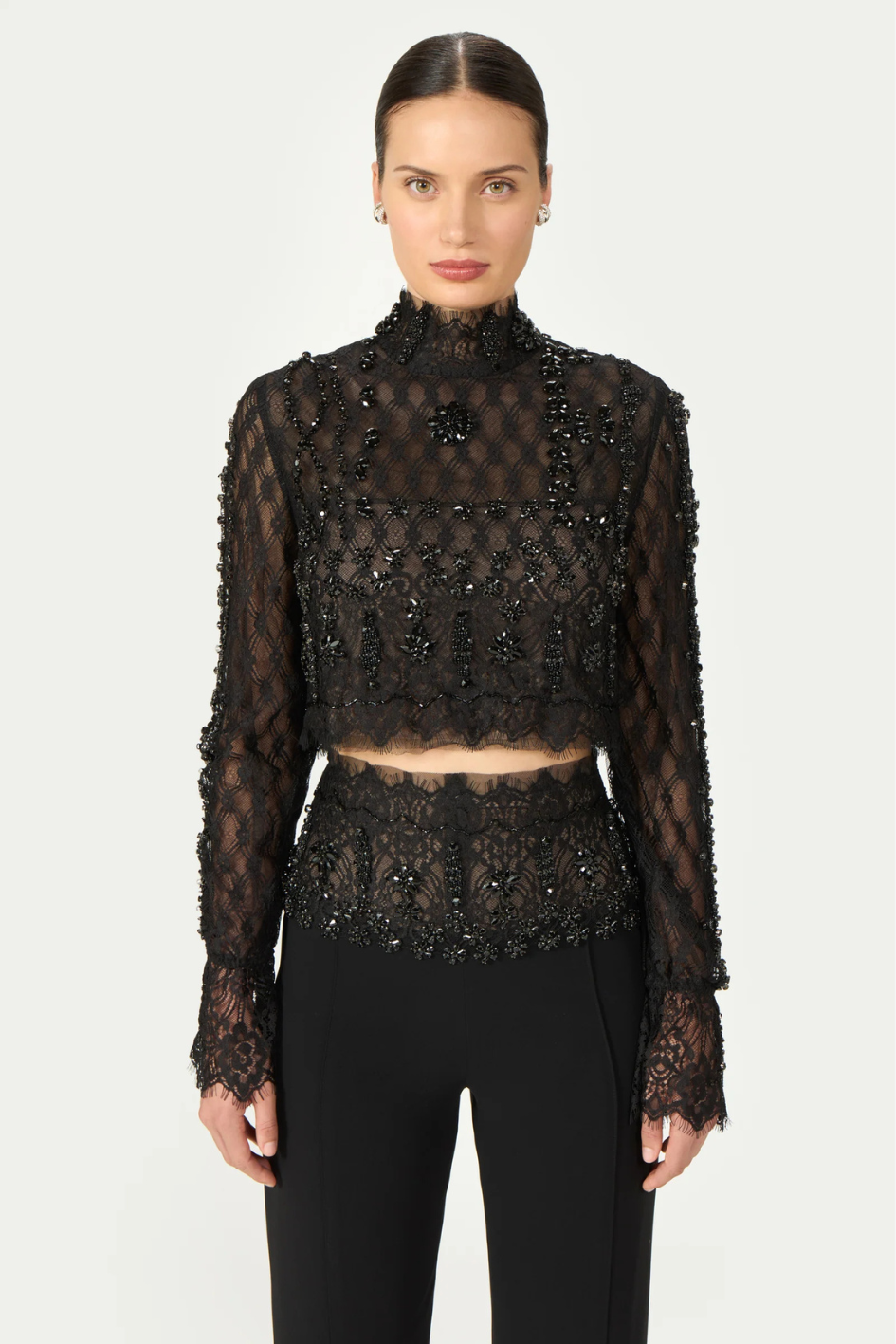 Darie Beaded French Lace Crop Top