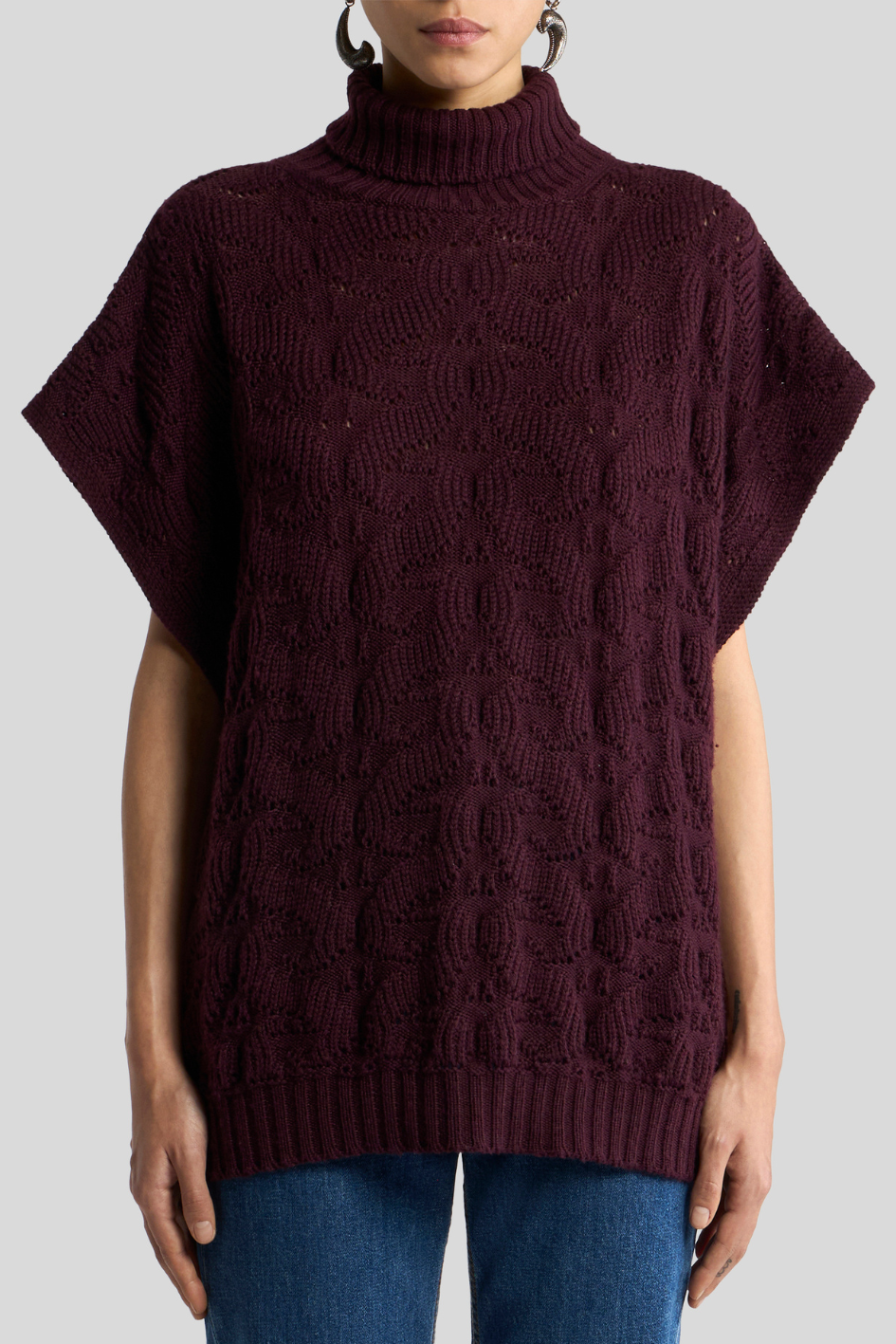 Burgundy Cable Knit Turtleneck Sweater