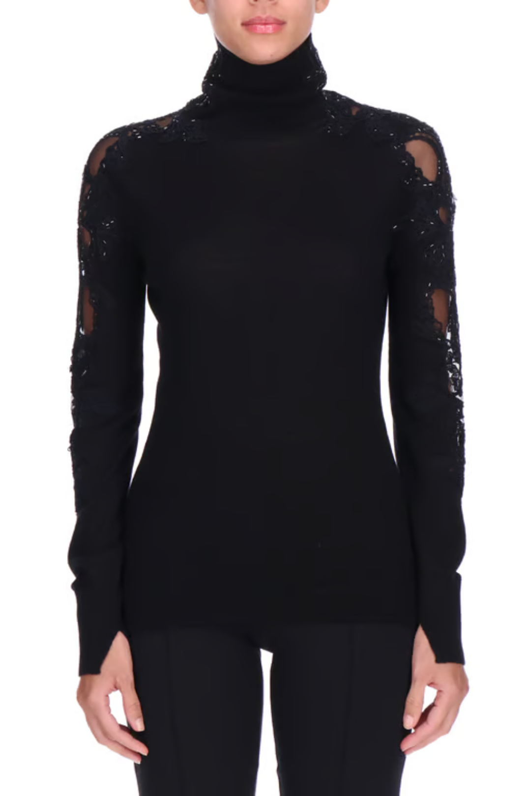 Lace Appliqué Turtleneck Sweater