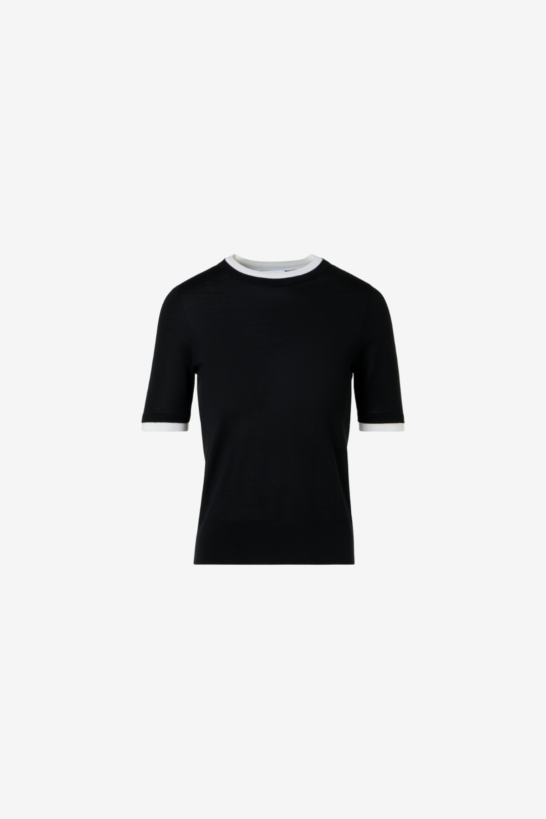 Short-Sleeve Cool Wool Knit Sweater with Trompe l’Oeil Layering