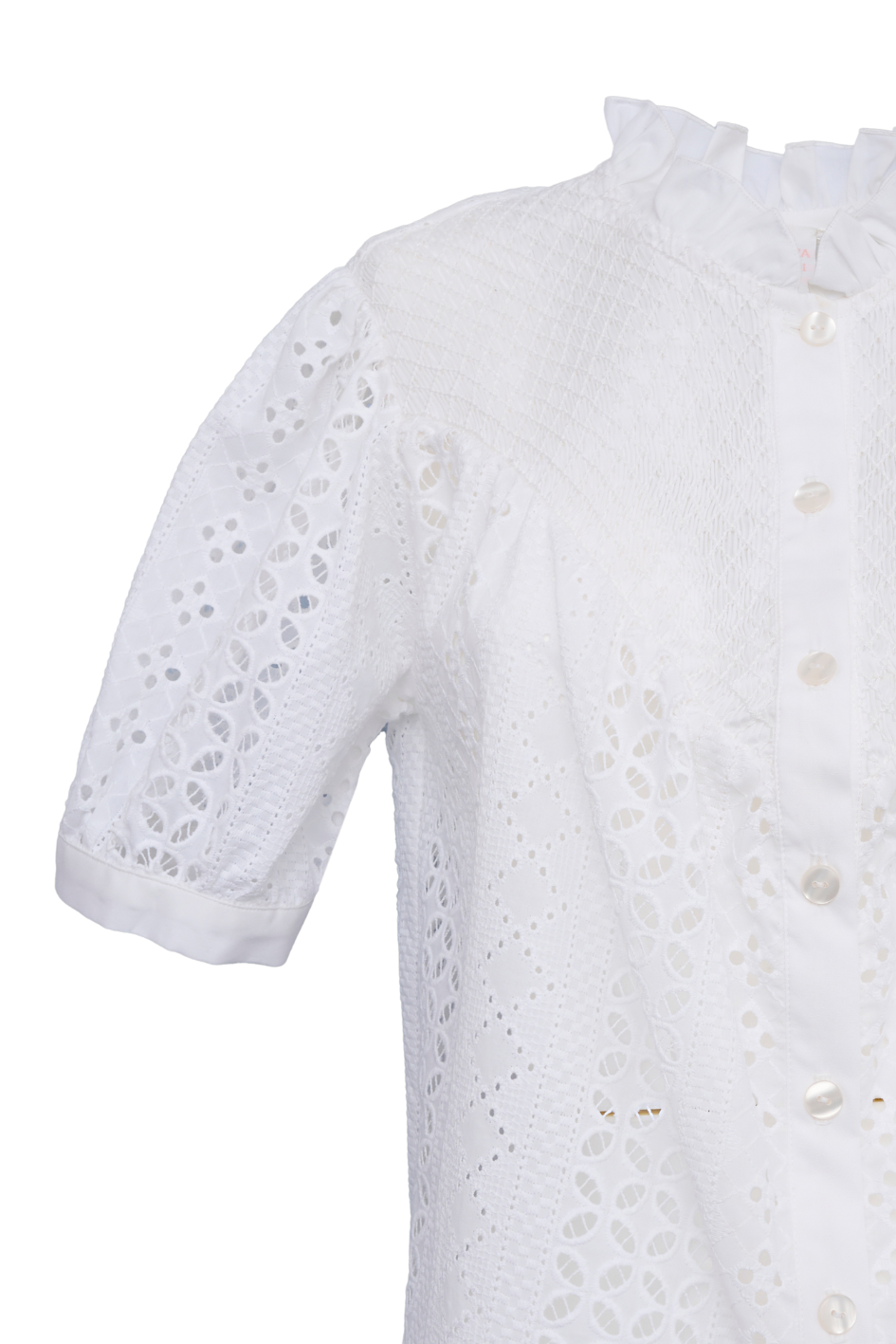 Blouse with Eyelet Embroidery and Stand-Up Collar