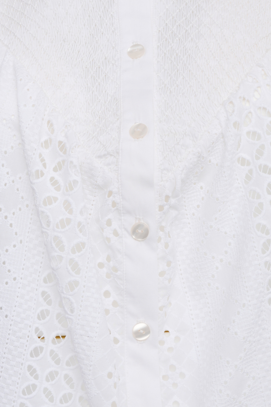 Blouse with Eyelet Embroidery and Stand-Up Collar