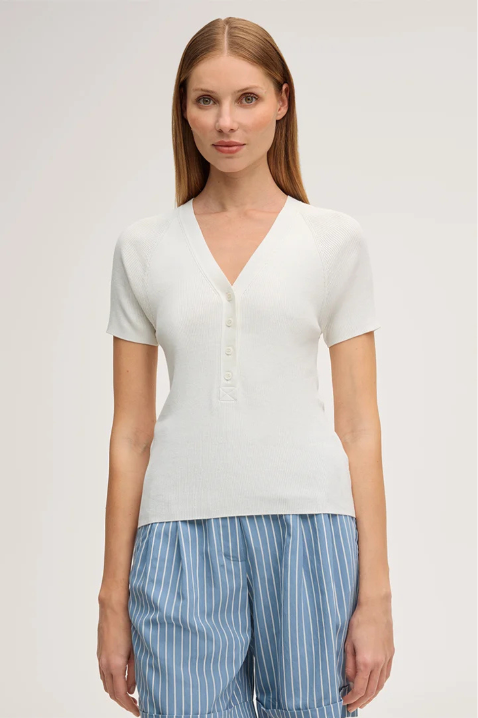 Silk-cotton T-shirt with a ribbed Look