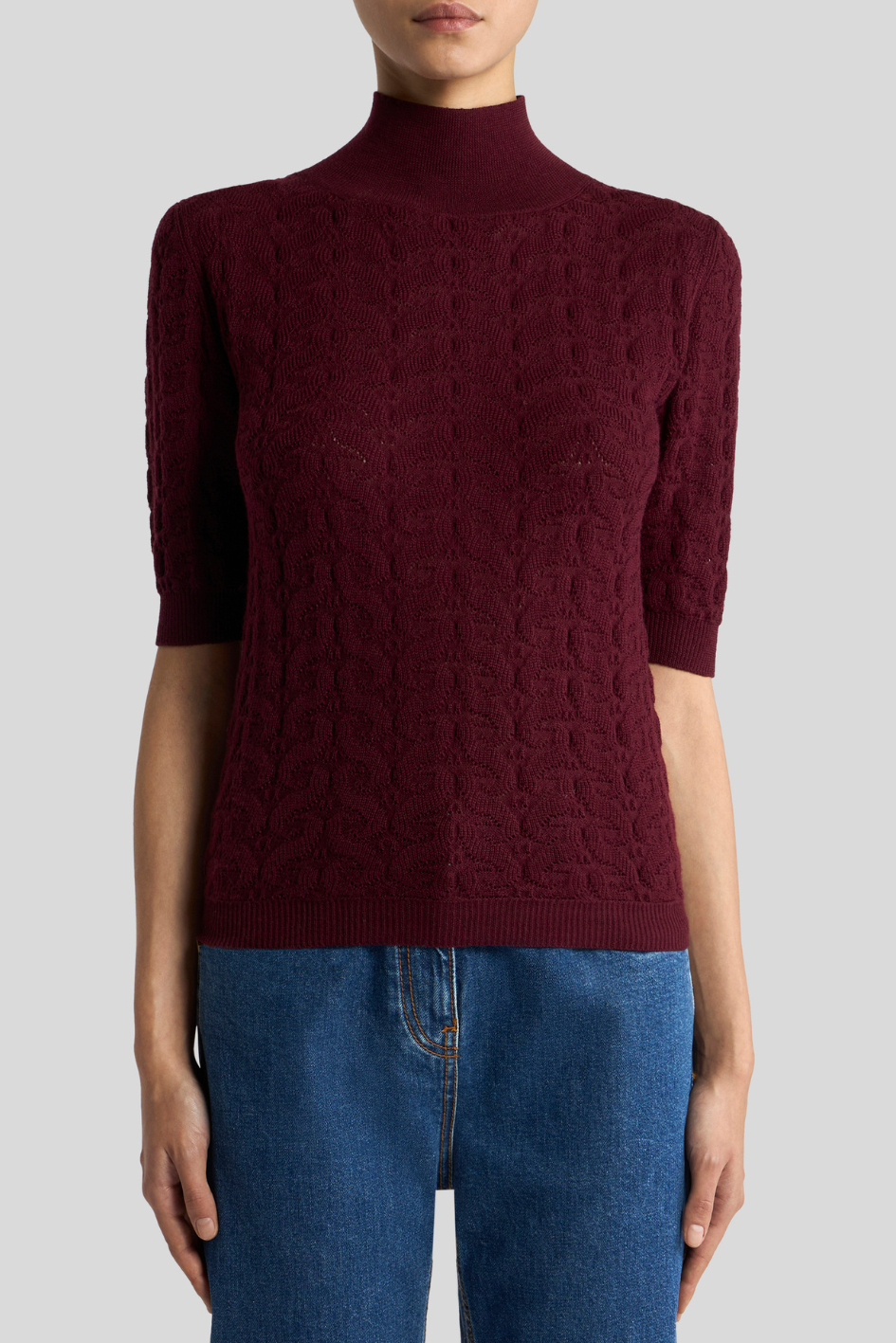 Burgundy Textured Mock Neck Knit Top