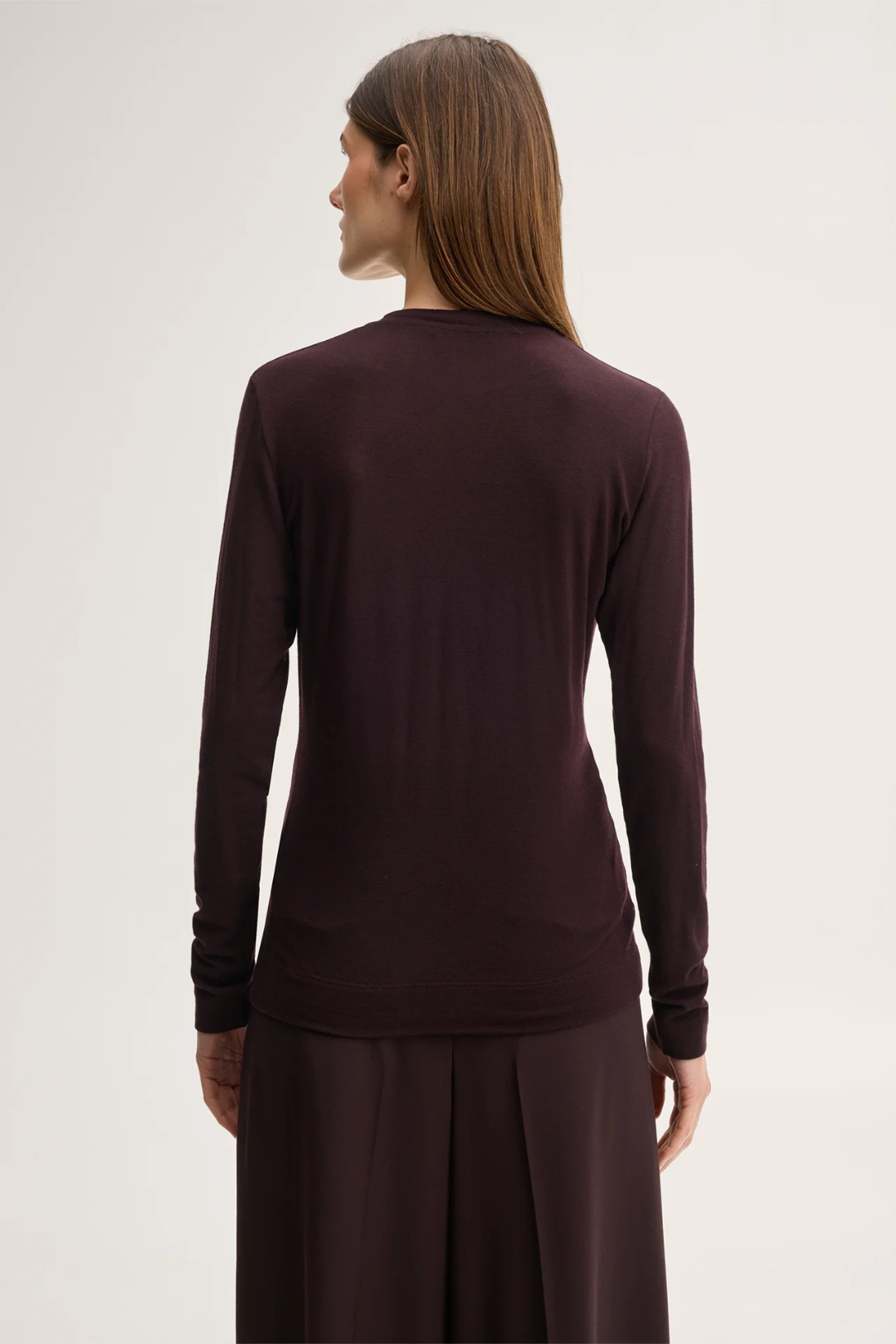 Dark Red Wool Stretch Long-Sleeve Top