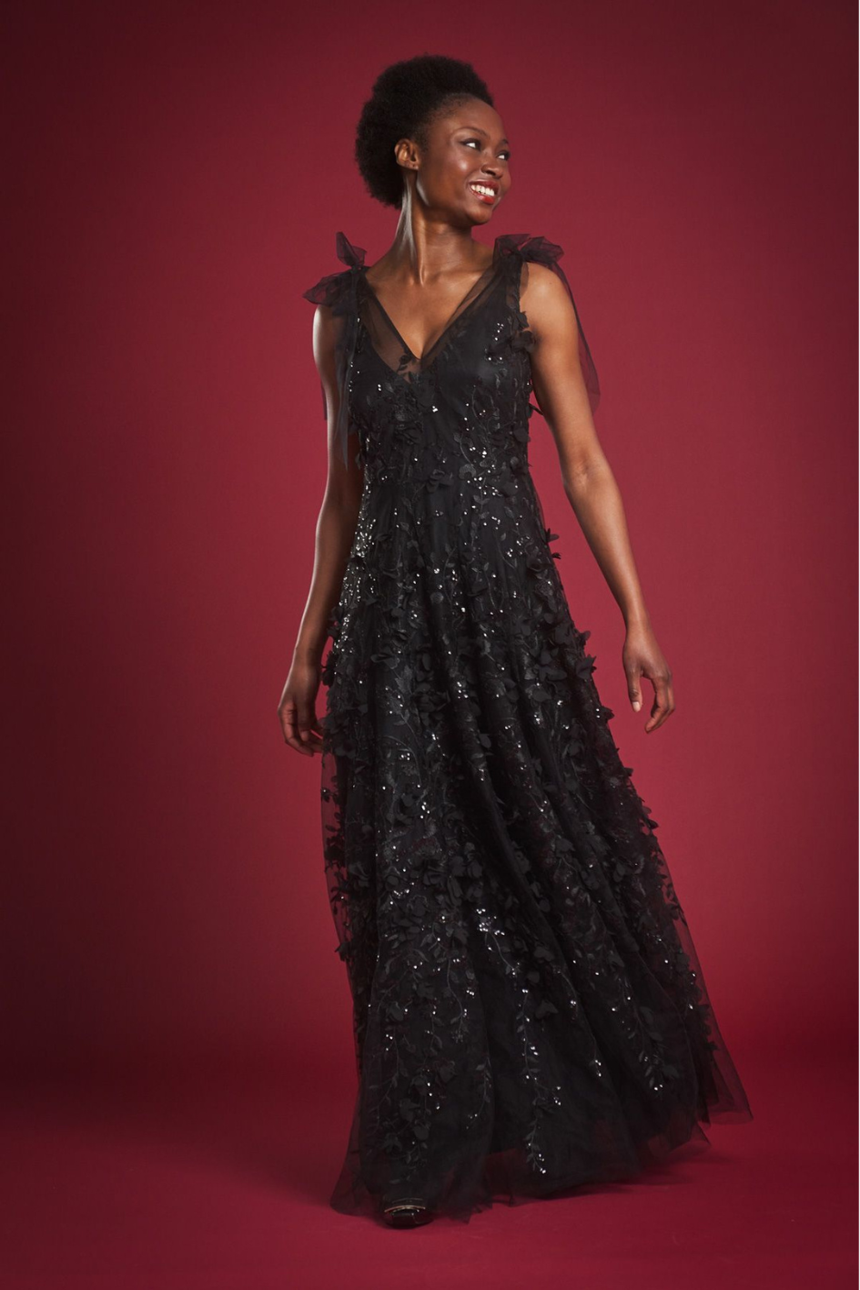 Embroidered Tulle Evening Gown