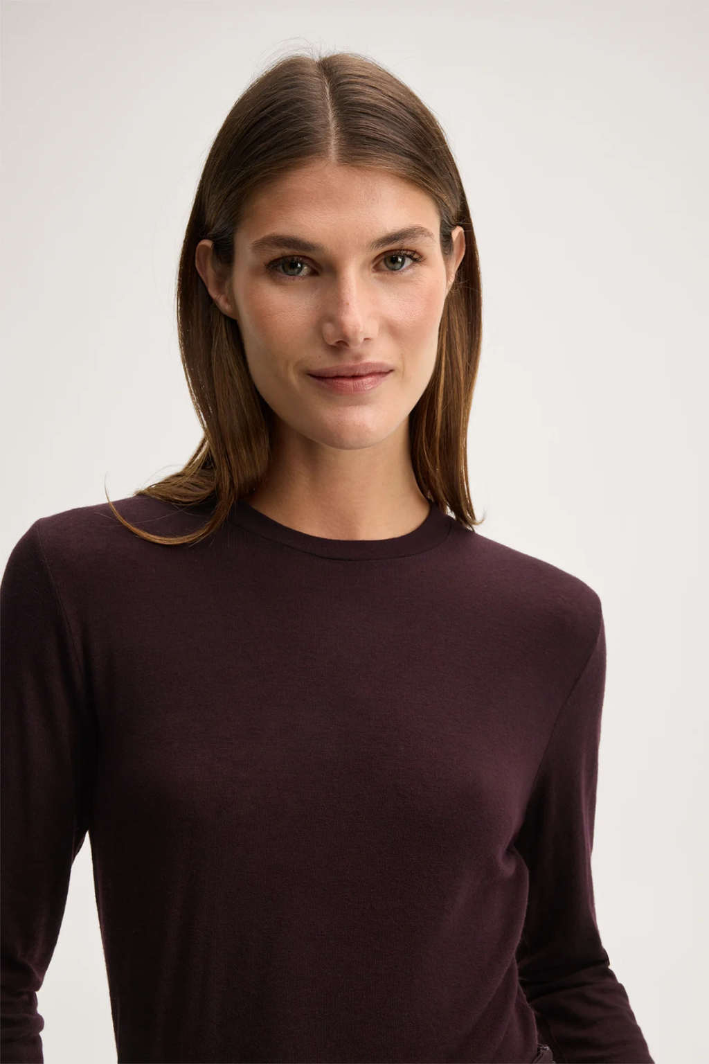 Dark Red Wool Stretch Long-Sleeve Top