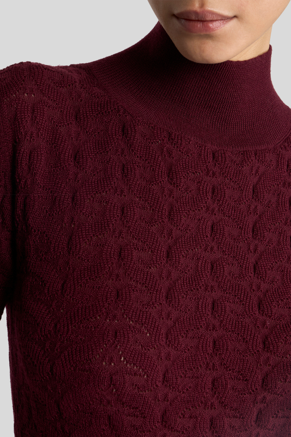 Burgundy Textured Mock Neck Knit Top