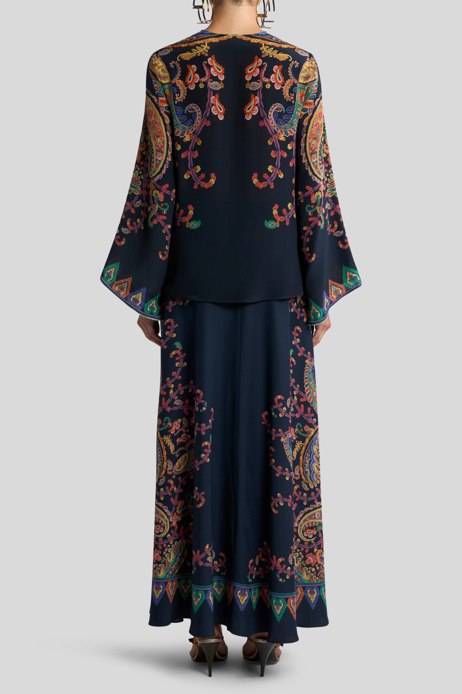 Printed Long Sleeve Blouse with Flared Cuffs