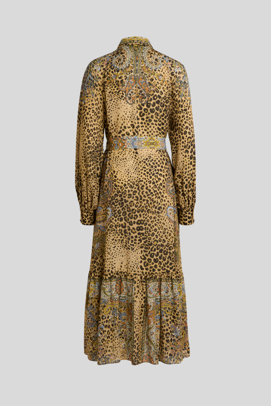 Leopard Print Midi Shirt Dress with Paisley Details