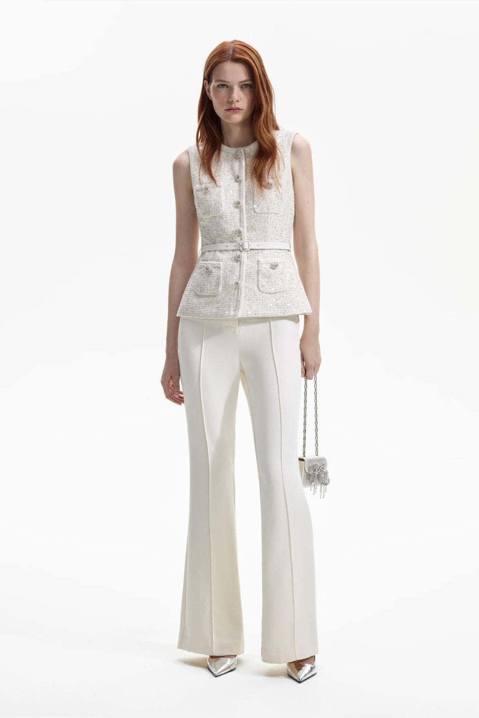 Cream Sequin Boucle Jumpsuit