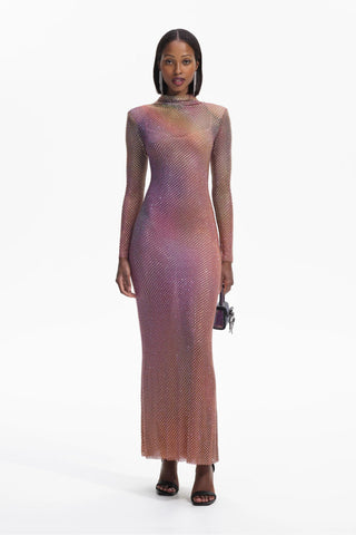 Iridescent Printed Rhinestone Maxi Dress