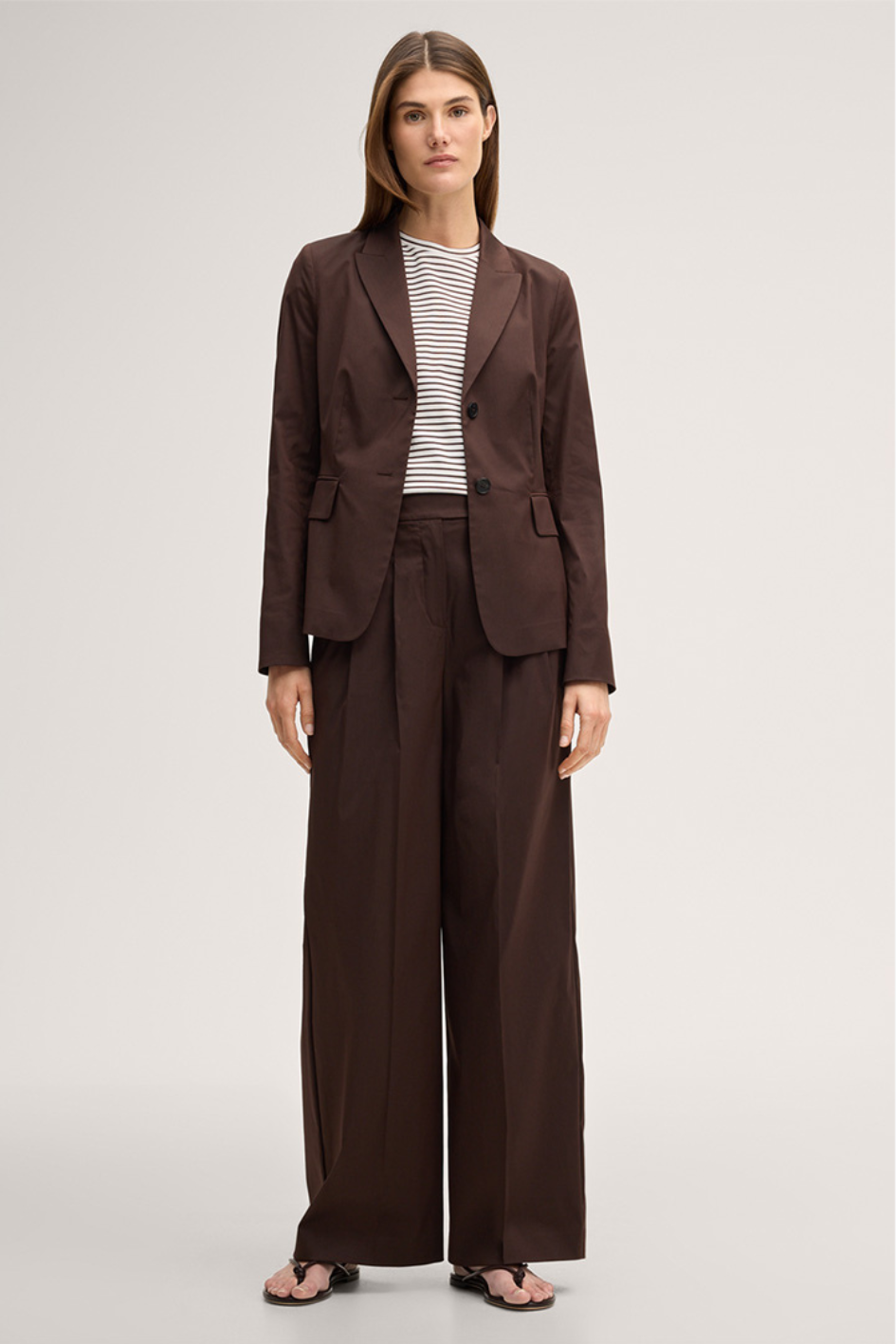 Dark brown stretch cotton Palazzo Pants with Pleats