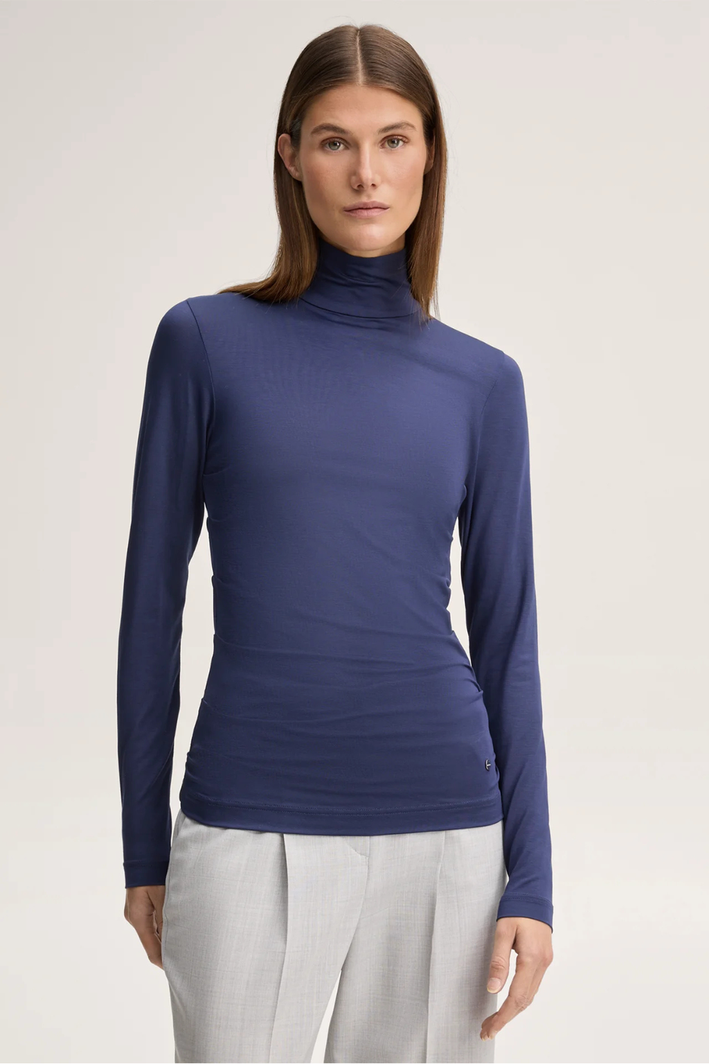 Dark Blue Lyocell Stretch Mock Neck Top
