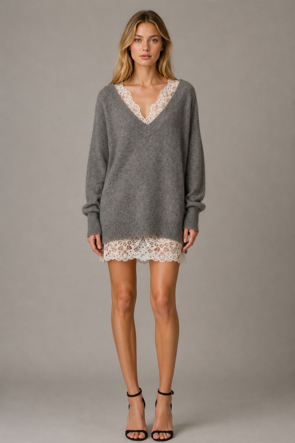 Oversized Cashmere Dress with Laces
