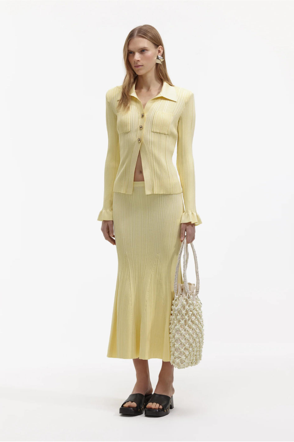 Yellow Ribbed Viscose Knit Skirt