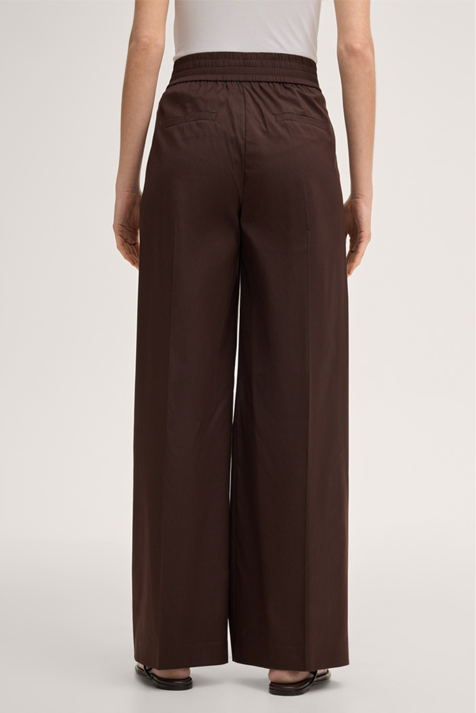 Dark brown stretch cotton Palazzo Pants with Pleats