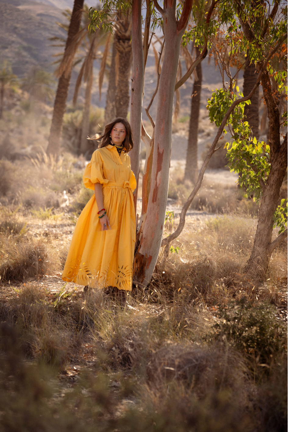 Poplin Dress with big Leave Embroidery