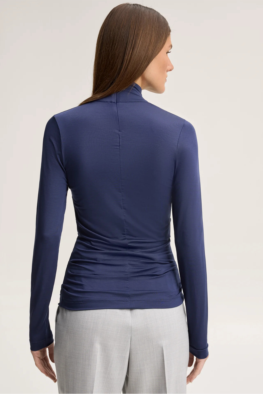 Dark Blue Lyocell Stretch Mock Neck Top