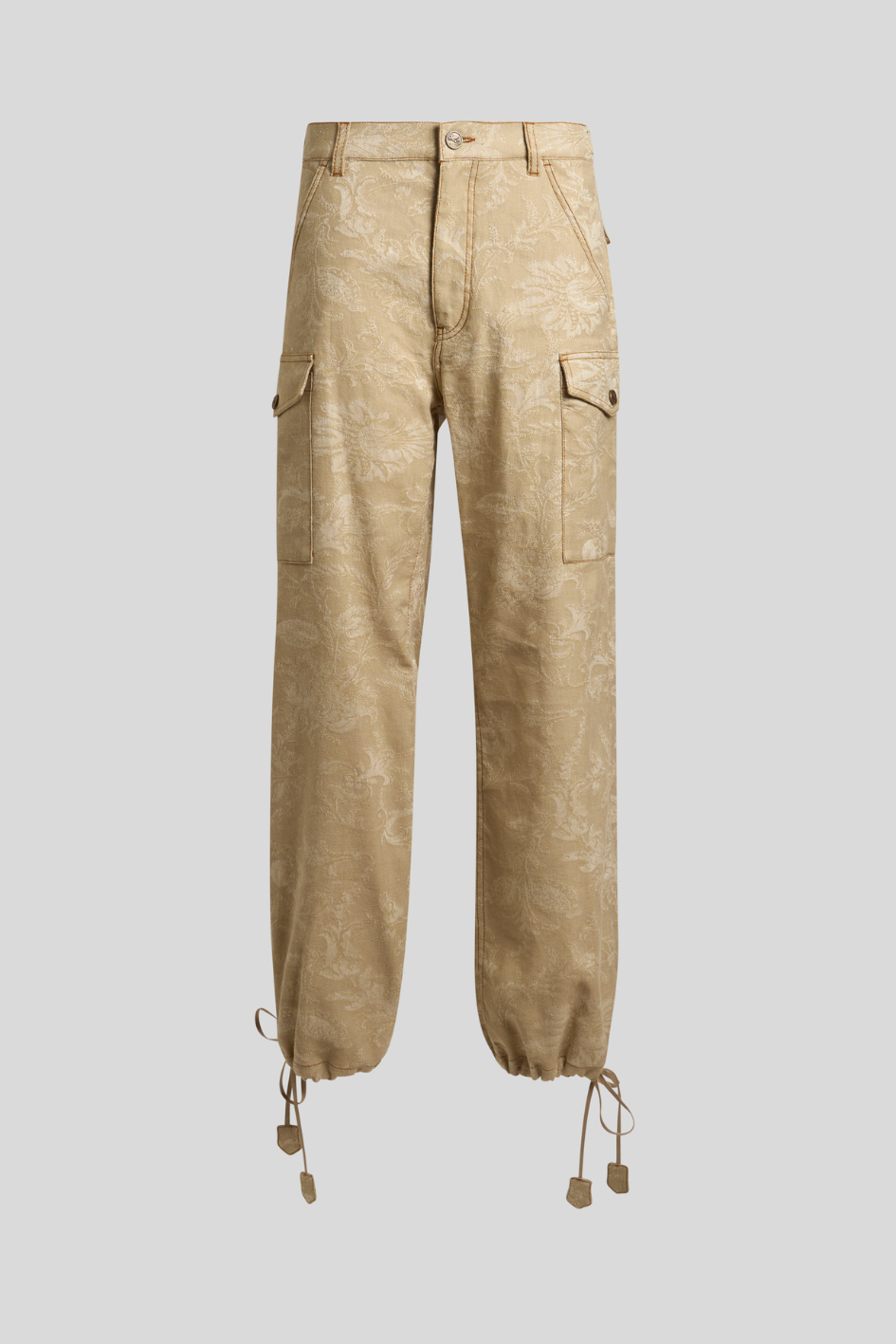 Floral Jacquard Cargo Trousers with Drawstring Hem