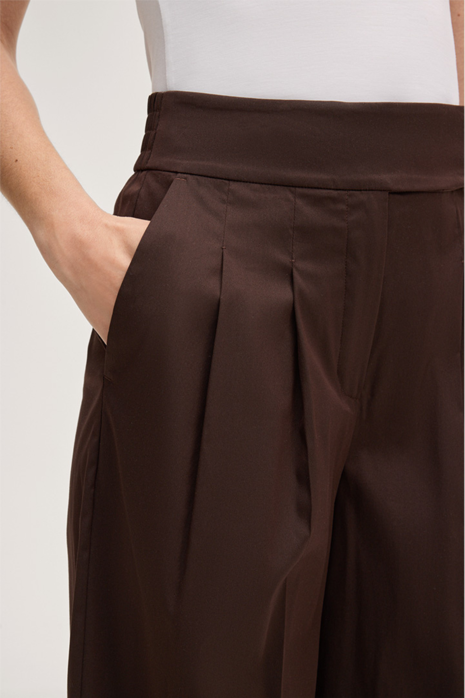Dark brown stretch cotton Palazzo Pants with Pleats