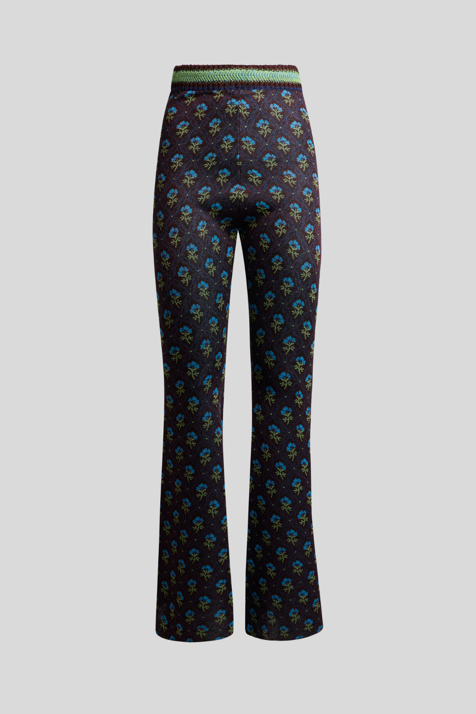 Floral Knit Flared Pants in Midnight Blue