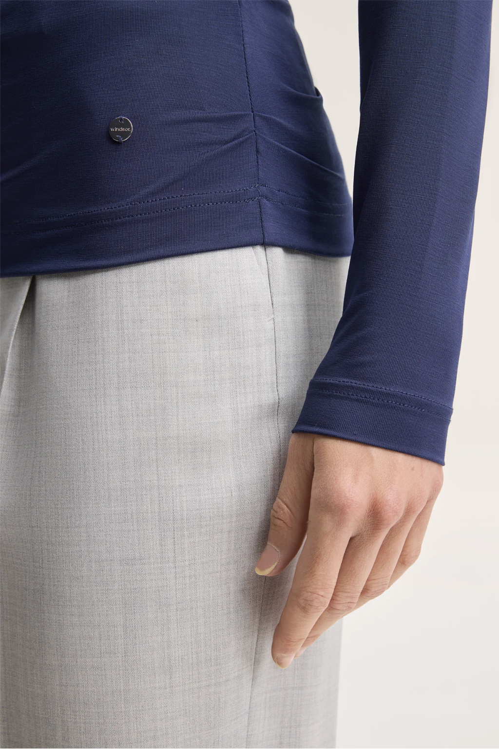 Dark Blue Lyocell Stretch Mock Neck Top