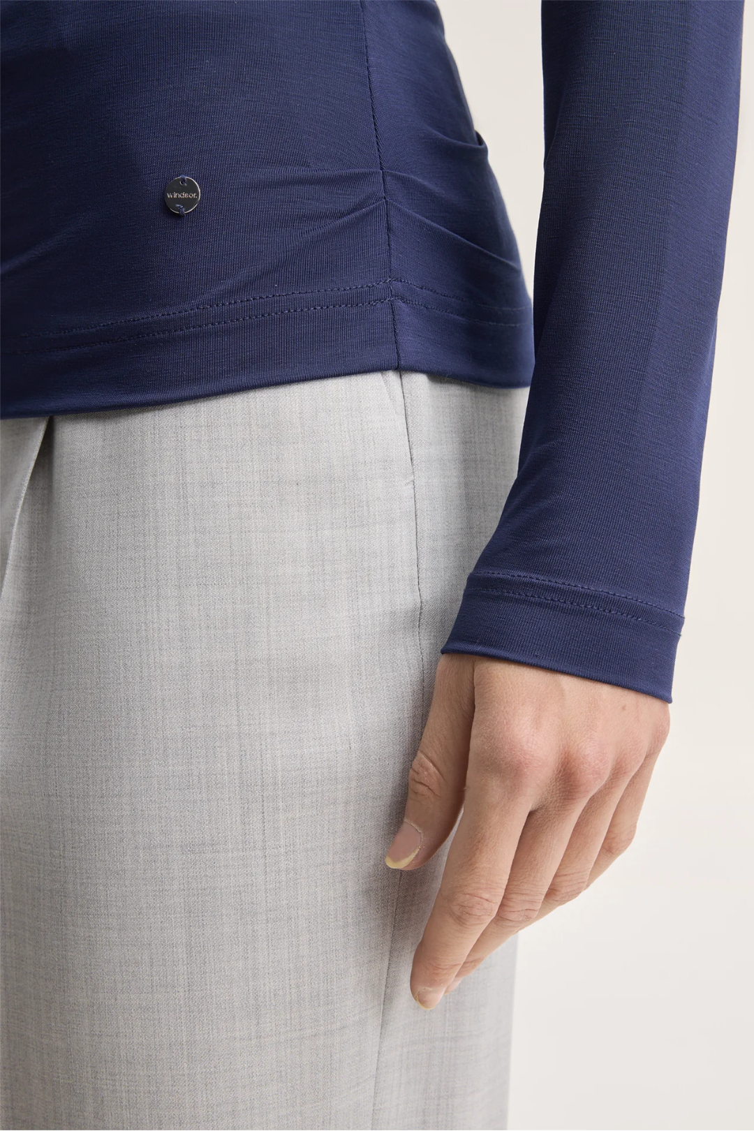 Dark Blue Lyocell Stretch Mock Neck Top