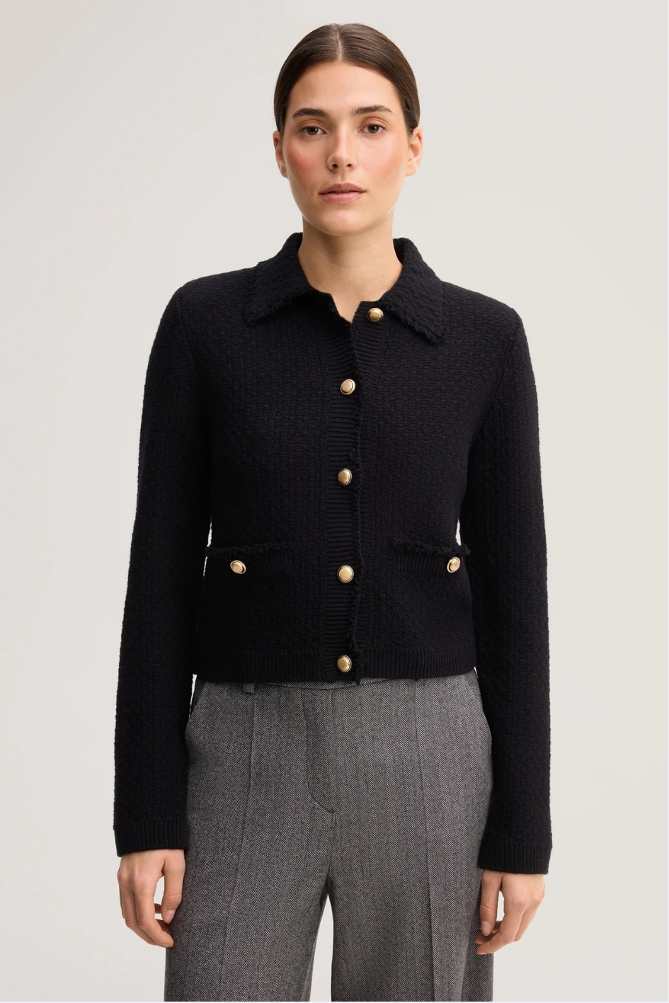 Tweed Cardigan with Fringes