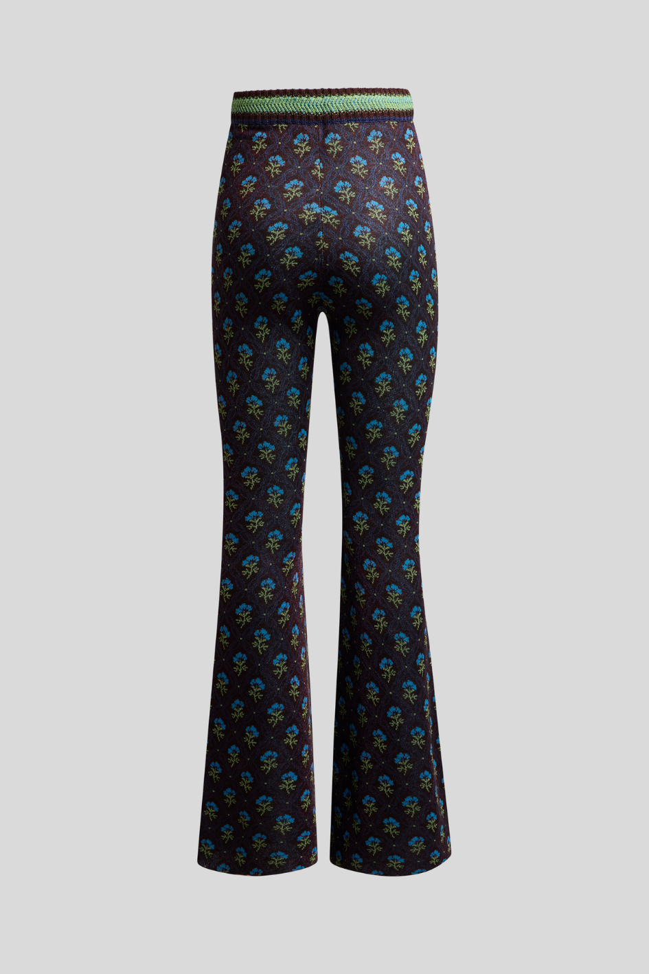 Floral Knit Flared Pants in Midnight Blue
