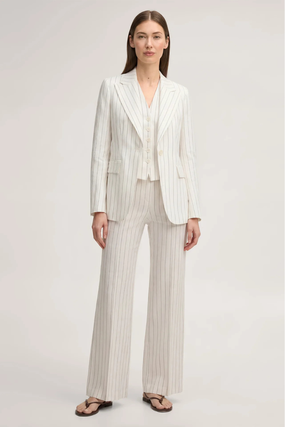 Pinstriped linen-blend Blazer in ecru and black