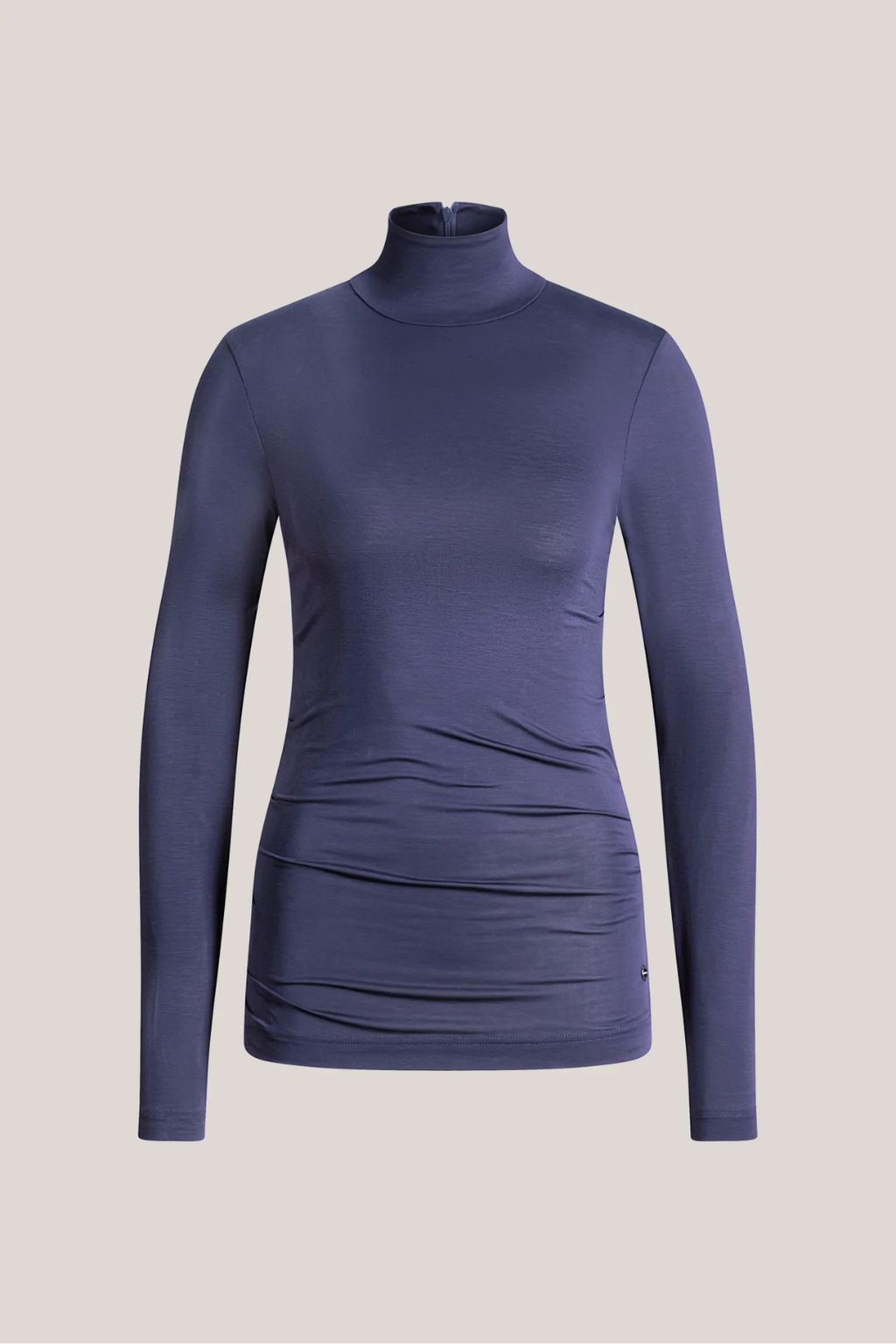 Dark Blue Lyocell Stretch Mock Neck Top