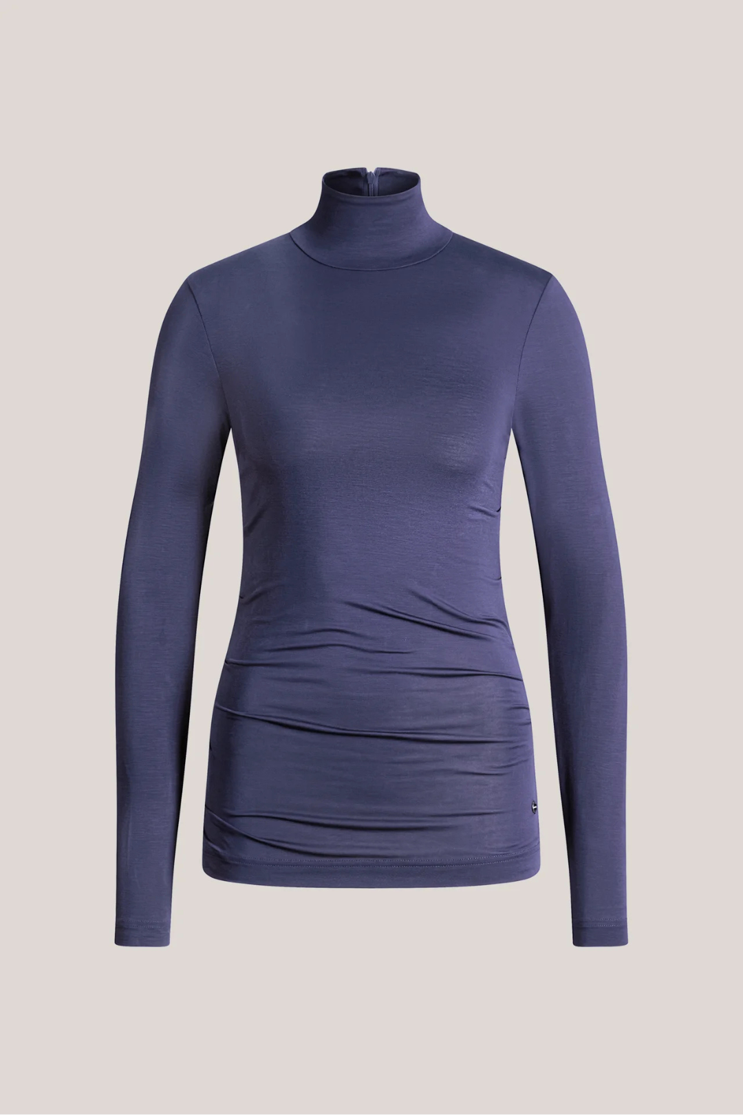 Dark Blue Lyocell Stretch Mock Neck Top