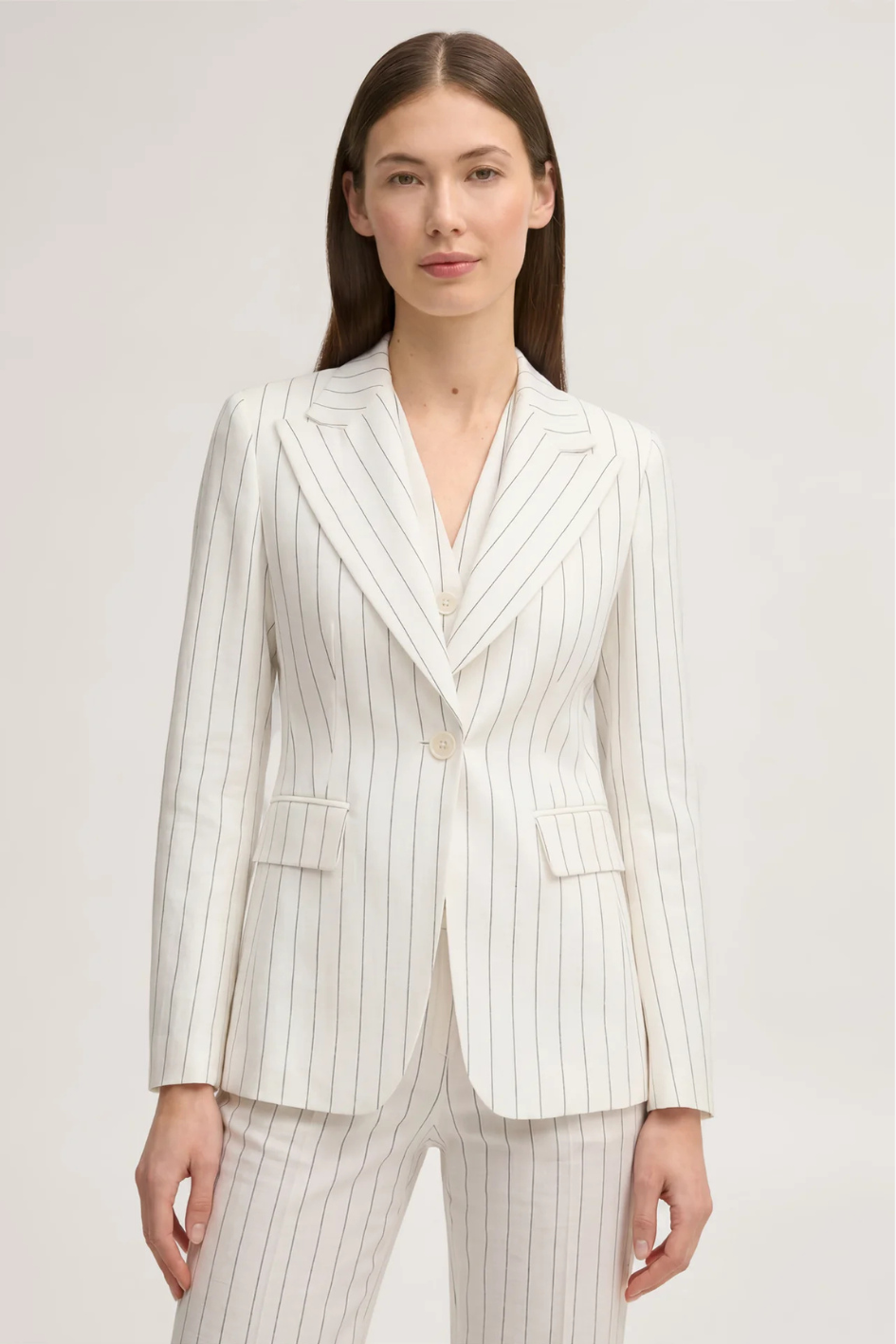 Pinstriped linen-blend Blazer in ecru and black