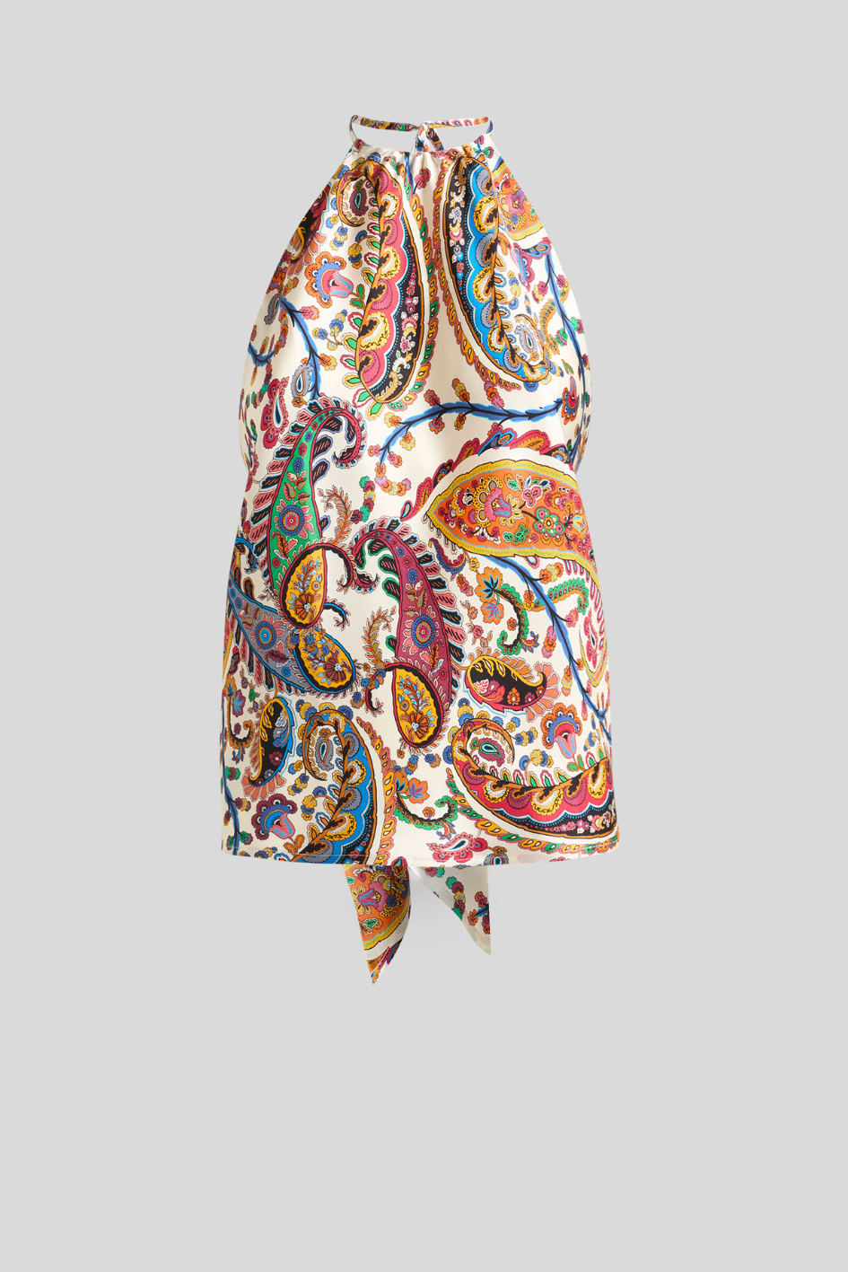 Paisley Print Halter Neck Top with Tie Detail