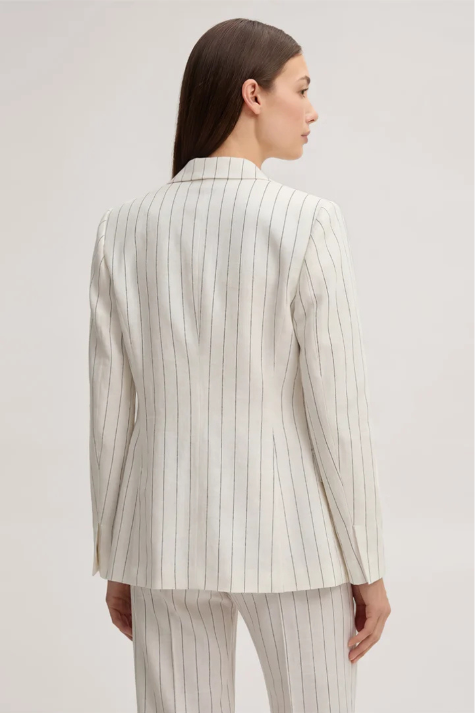 Pinstriped linen-blend Blazer in ecru and black