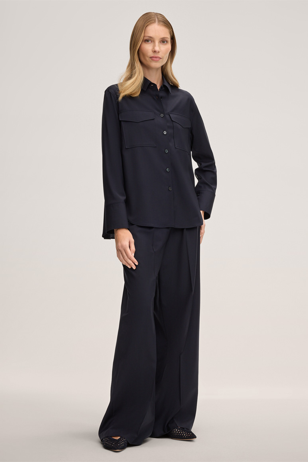 Virgin Wool Blouse in Navy