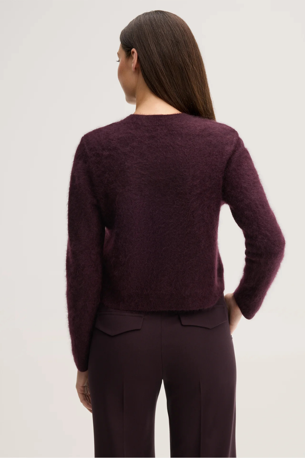 Dark Red Brushed Cashmere Crew Neck Cardigan