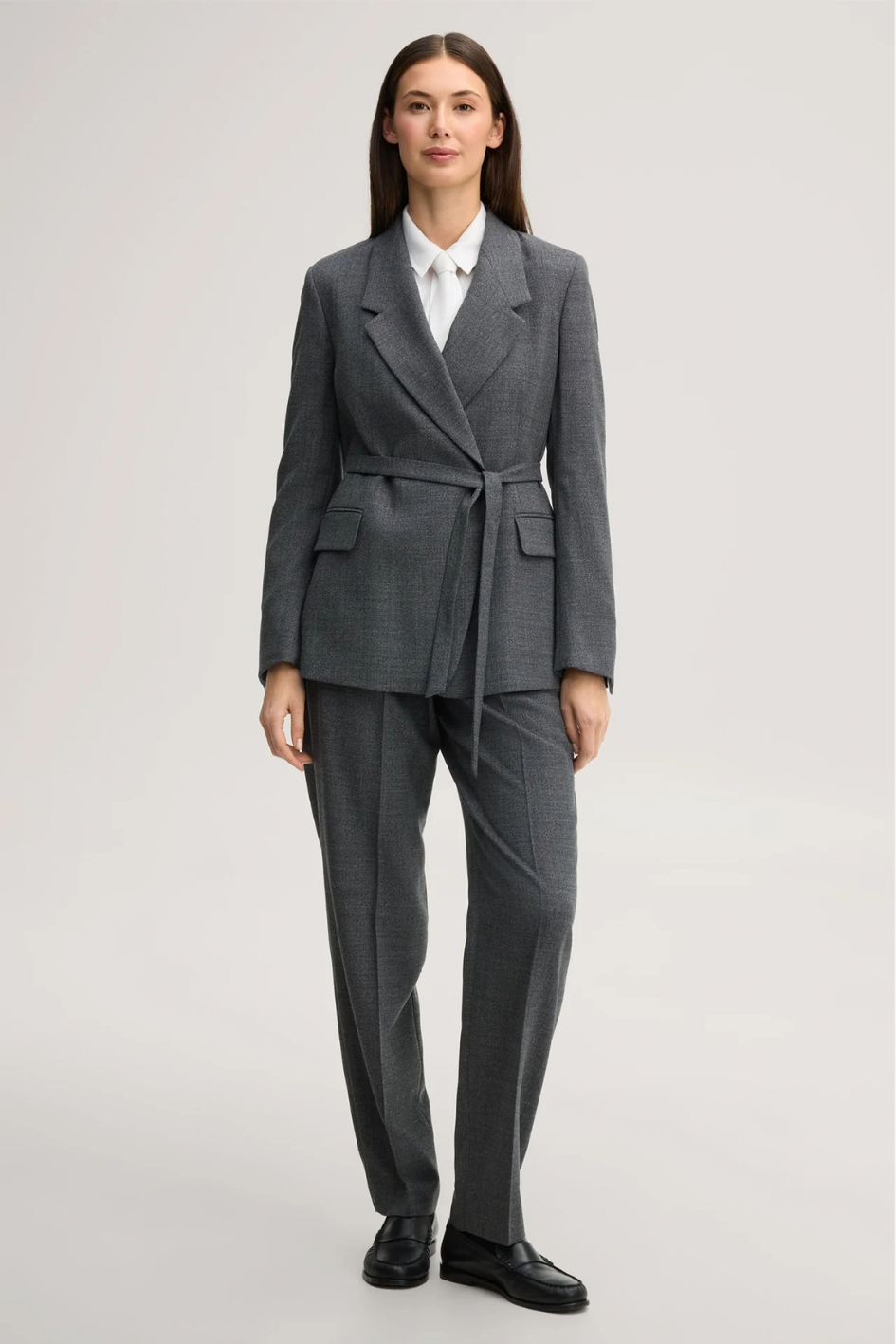 Virgin Wool Tapered Trousers with Mouliné Texture in Dark Grey