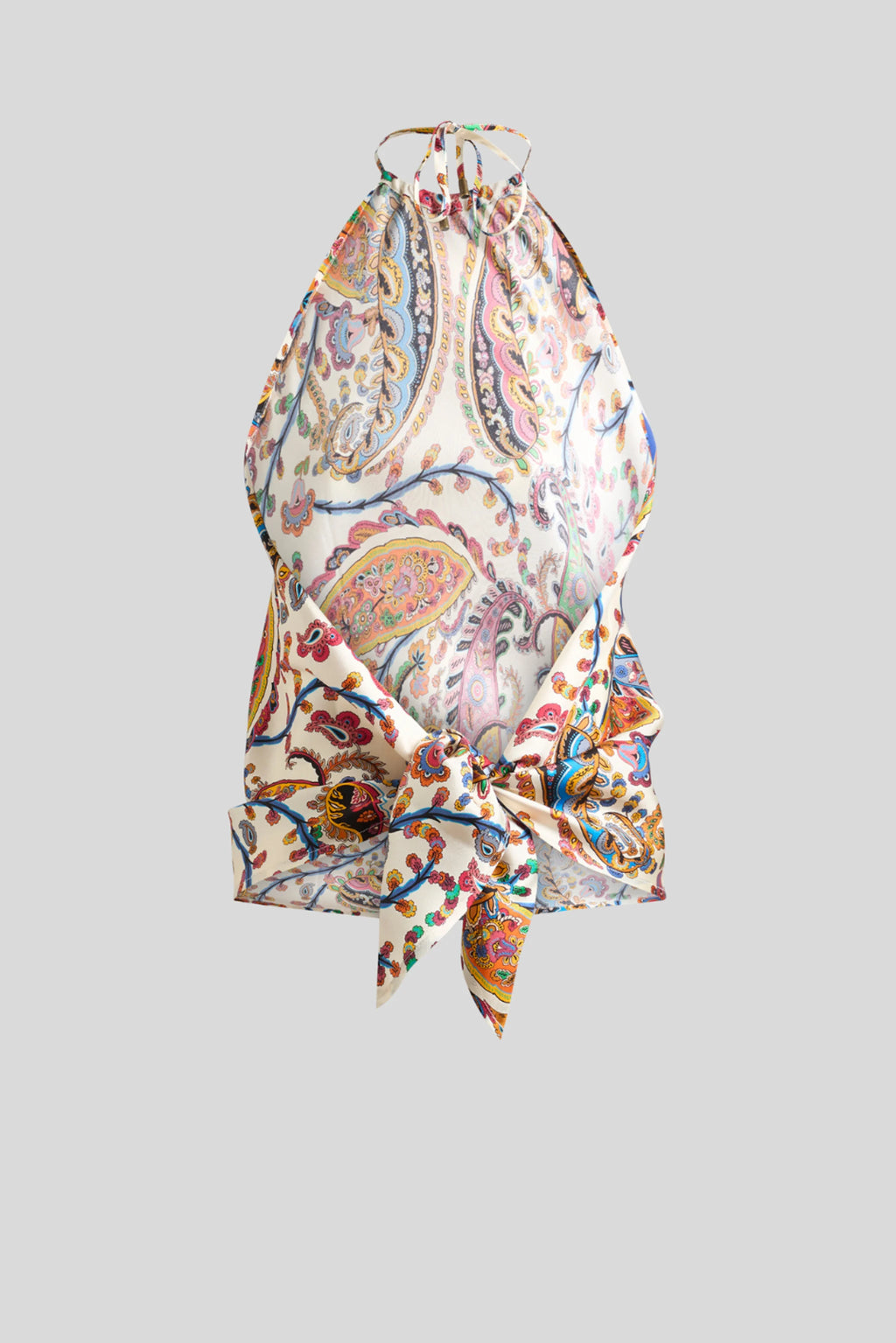 Paisley Print Halter Neck Top with Tie Detail