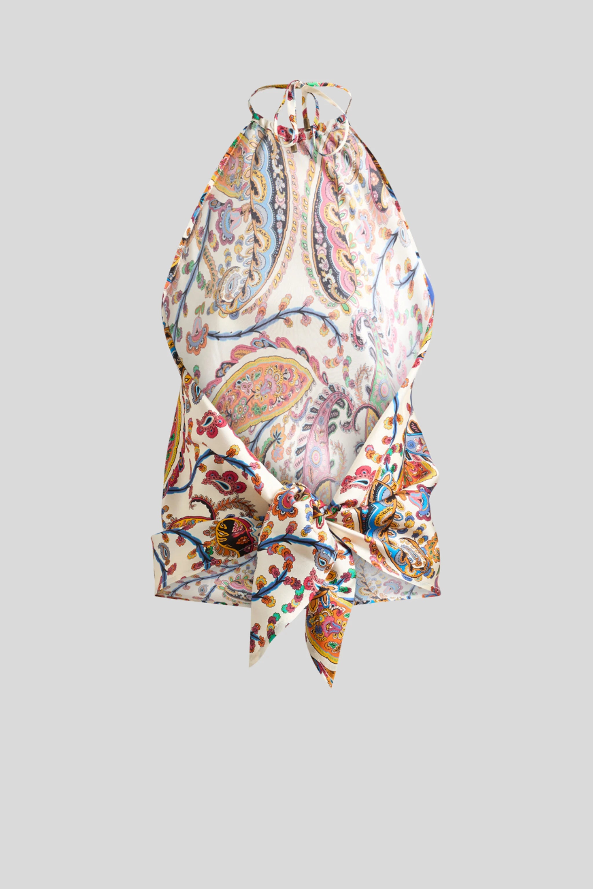 Paisley Print Halter Neck Top with Tie Detail