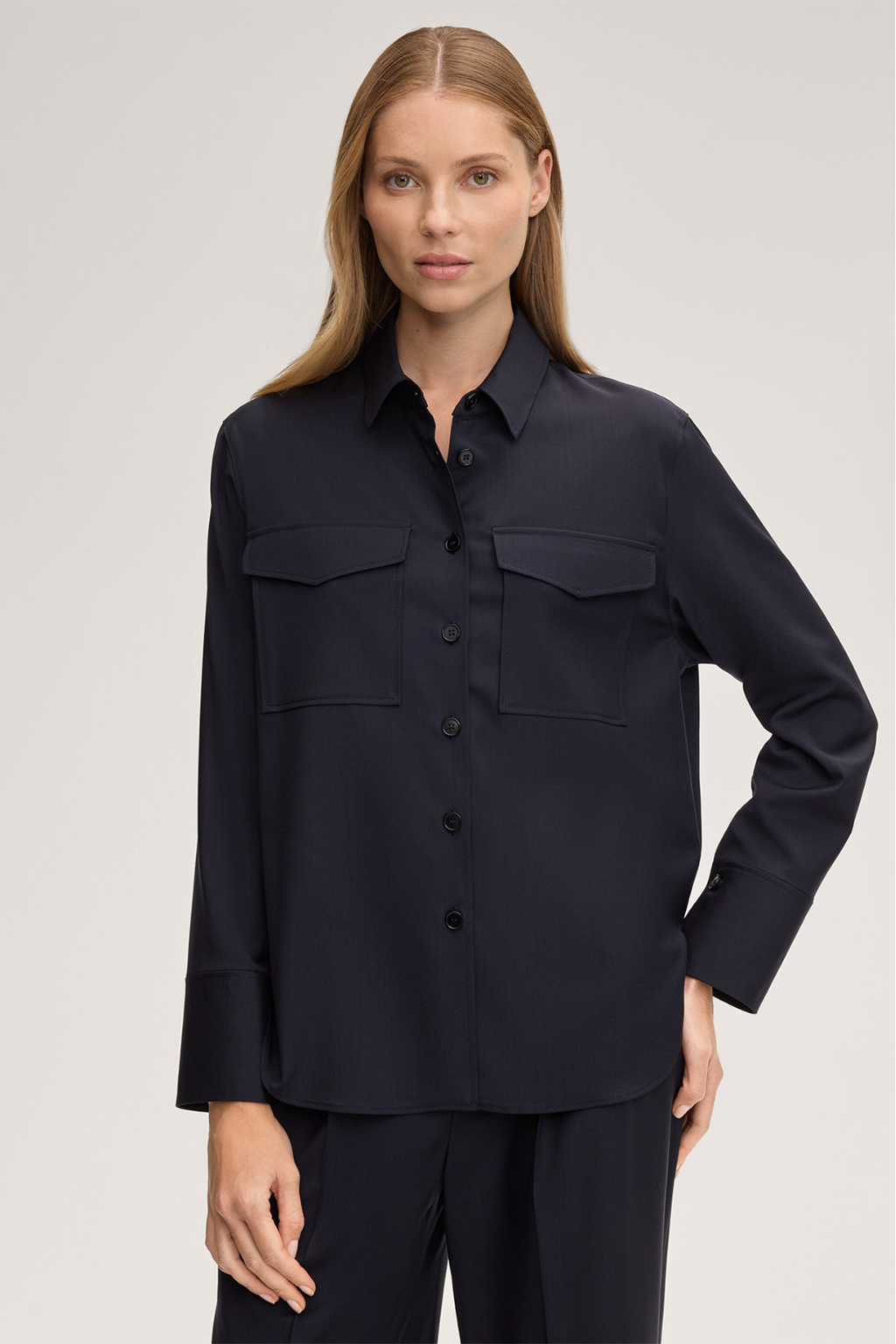 Virgin Wool Blouse in Navy