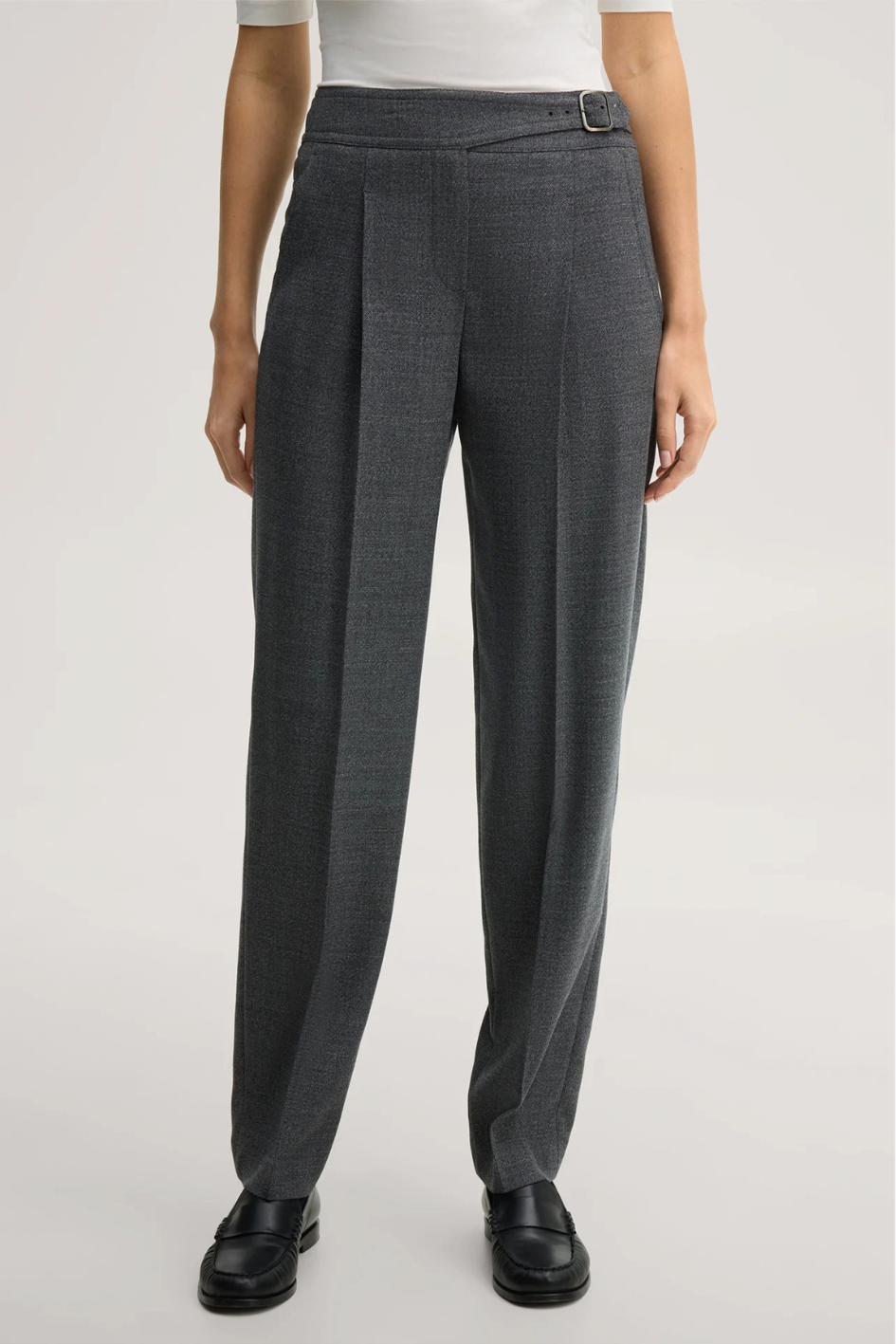 Virgin Wool Tapered Trousers with Mouliné Texture in Dark Grey